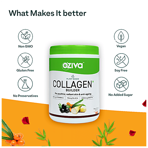 O'ZIVA Plant Based Collagen Builder Powder With Vitamin C & Biotin - Collagen Supplements For Women & Men, 24 g (6 Sachet x 4 g each)