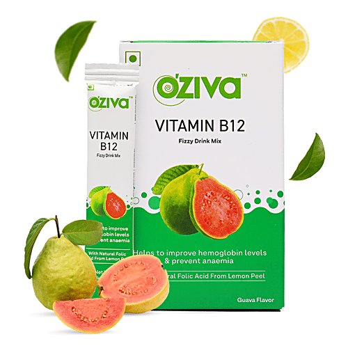 O'ZIVA Vitamin B12 Fizzy Drink Mix - RDA of single Vitamin B12 With Natural Folic Acid From Lemon Peel For Better Haemoglobin Levels & Anaemia Prevention, 60 g (15 Sachet x 4 g each) 