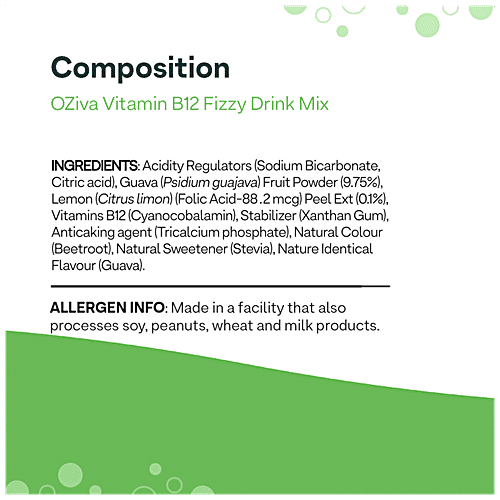 O'ZIVA Vitamin B12 Fizzy Drink Mix - RDA of single Vitamin B12 With Natural Folic Acid From Lemon Peel For Better Haemoglobin Levels & Anaemia Prevention, 60 g (15 Sachet x 4 g each) 