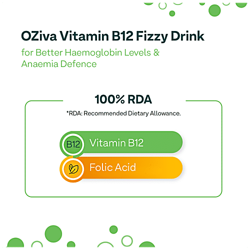 O'ZIVA Vitamin B12 Fizzy Drink Mix - RDA of single Vitamin B12 With Natural Folic Acid From Lemon Peel For Better Haemoglobin Levels & Anaemia Prevention, 60 g (15 Sachet x 4 g each) 