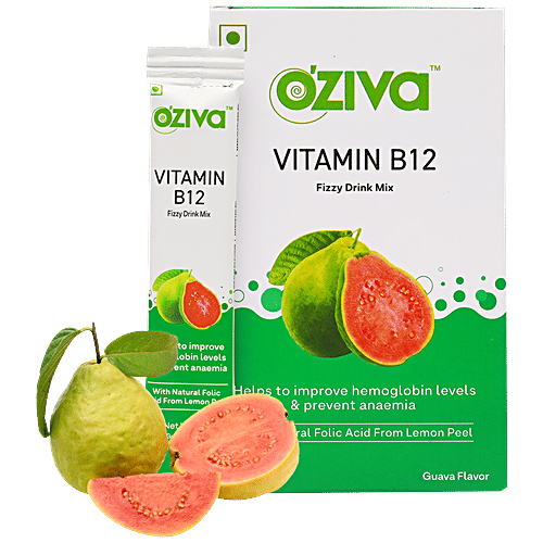 O'ZIVA Vitamin B12 Fizzy Drink Mix - RDA of single Vitamin B12 With Natural Folic Acid From Lemon Peel For Better Haemoglobin Levels & Anaemia Prevention, 60 g (15 Sachet x 4 g each) 