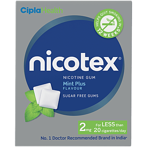 Buy Nicotex Nicotine Chewing Gum Mint Plus Flavour, Sugar Free, Helps