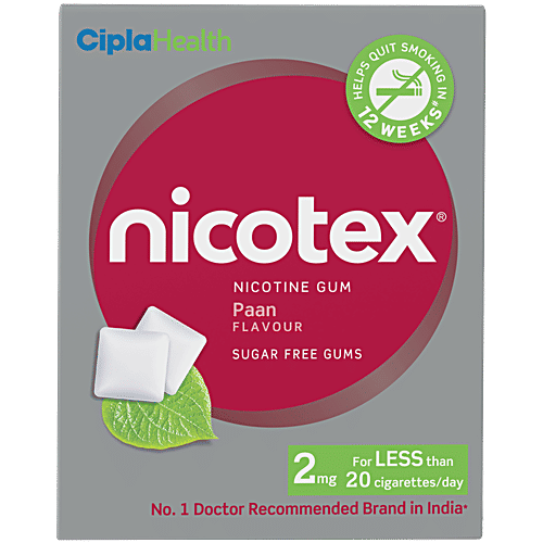 Nicotex Nicotine Chewing Gum - Paan Flavour, Sugar Free, Helps Quit Smoking, 2 mg, 12 pcs *Helps Quit Smoking
*Sugar Free
