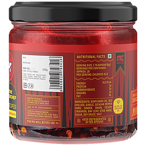 MasterChow Sichuan Chilli Oil - 2X Spicy, Spice Blend, Eat With Momos, Pizza & Noodles, 170 g  