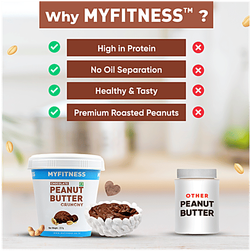Myfitness Peanut Butter - Chocolate, Crunchy, Rich In Taste, Flavour, Creamy Texture, 227 g Tub High in Protein
 No Oil Separation
 Healthy & Tasty