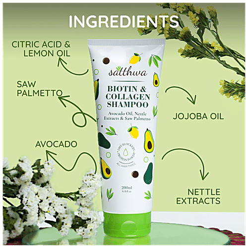 Satthwa Biotin & Collagen Shampoo - With DHT Blockers, Volumising, For Men & Women, 200 ml  