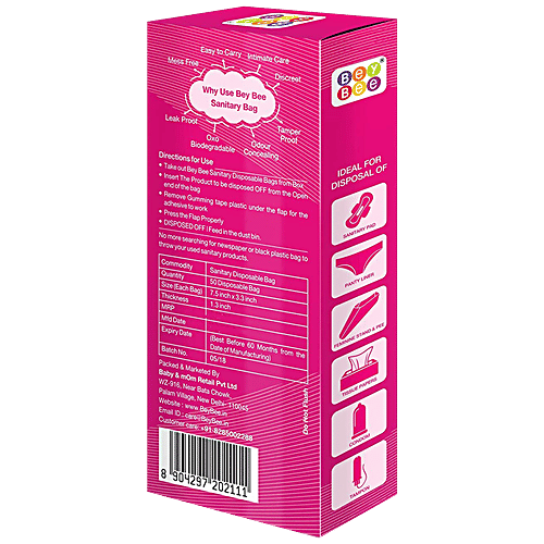 BeyBee Sanitary Disposal Bags - For Napkins, Tampons, Feminine Hygiene, OXO Biodegradable, 50 pcs (Pack of 3) 