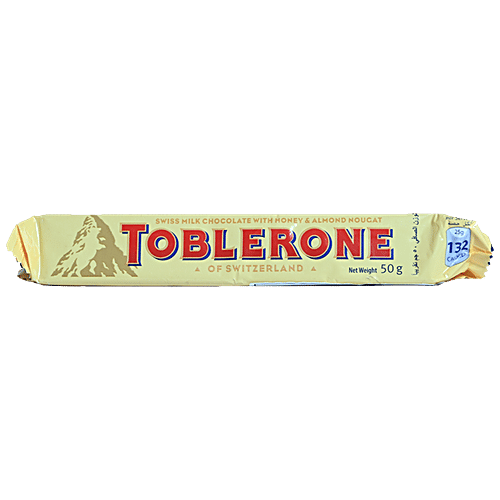 Toblerone Swiss Milk Chocolate Bar With Honey & Almond Nougat - Smooth, Creamy, Rich Flavour, 50 g  