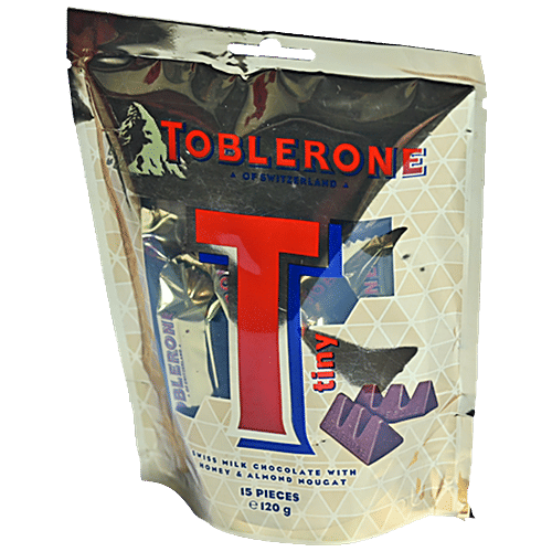 Toblerone Swiss Milk Chocolate With Honey & Almond Nougat - Tiny, Smooth, Rich Flavour, 120 g (15 pcs) 