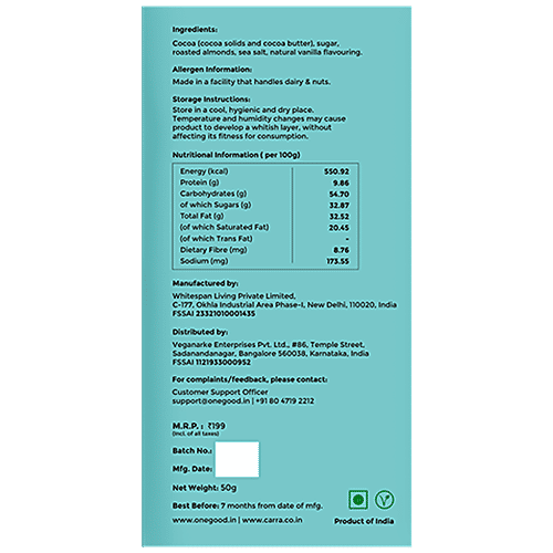 One Good Sea Salt & California Almonds Chocolate, Plant Based, 50 g