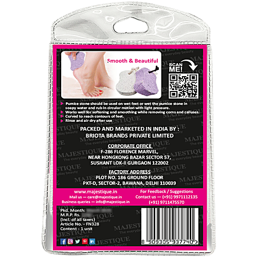 Majestique FN 328 Handy Grip Pumice Stone To Keep Feet Smooth & Soft, Removes Dead Skin, 1 pc Pouch 