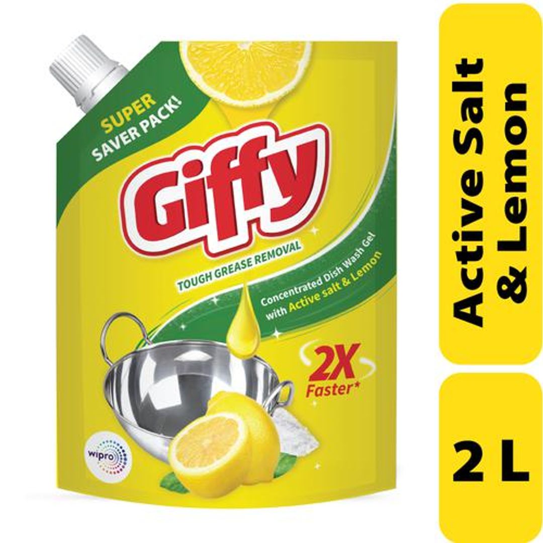 Giffy Concentrated Dish Wash Gel - With Active Salt & Lemon, Removes Tough Grease, 2 l 