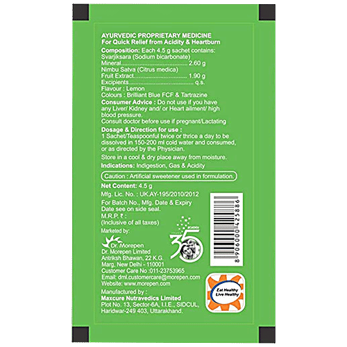 Dr. Morepen Acidity-X Fizz - Instant Relief From Acidity, Indigestion & Gas, Tangy, Lemon Flavour, 4.5 g (Pack of 6) 