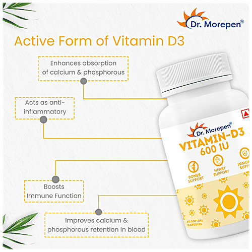 Buy Dr. Morepen Vitamin D3 Soft Gel Capsules 600 IU, Supports
