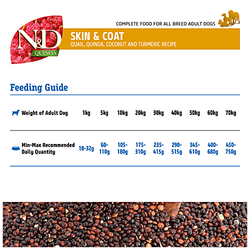 Farmina Pet Foods N&D Quinoa For Skin & Coat Dog Dry Food Adult - Grain Free, Quail, Coconut & Turmeric, All Breeds, 2.5 kg  