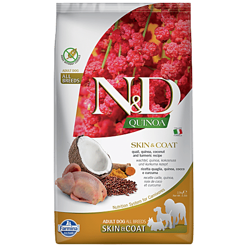 Farmina Pet Foods N&D Quinoa For Skin & Coat Dog Dry Food Adult - Grain Free, Quail, Coconut & Turmeric, All Breeds, 2.5 kg  