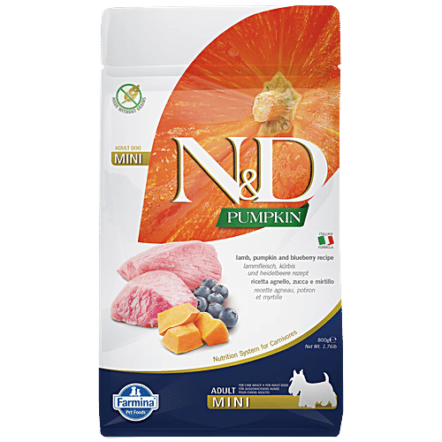Farmina Pet Foods N&D Pumpkin Adult Mini Dog Dry Food, 800 g Pouch Lamb & Blueberry, Grain Free, Mini Breed