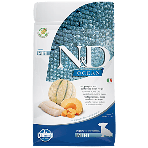 Farmina Pet Foods N&D Ocean Dog Dry Food For Puppy – COD Pumpkin & Cantaloupe Melon, Grain Free, Mini Breed, 800 g  
