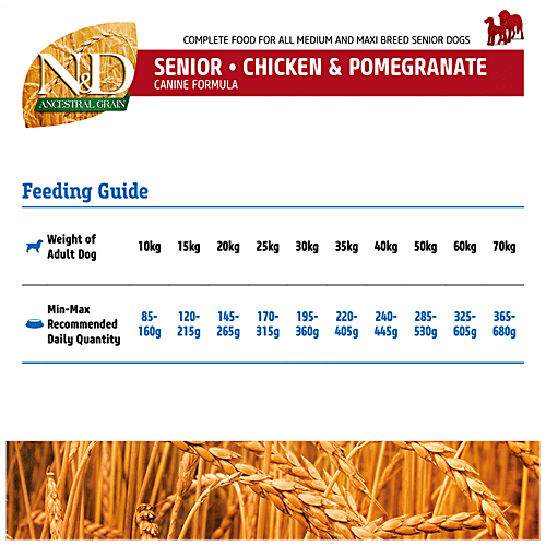 Farmina Pet Foods N&D Ancestral Grain Dog Dry Food - Chicken & Pomegranate For Senior Adult, Medium & Maxi Breed, 12 kg  