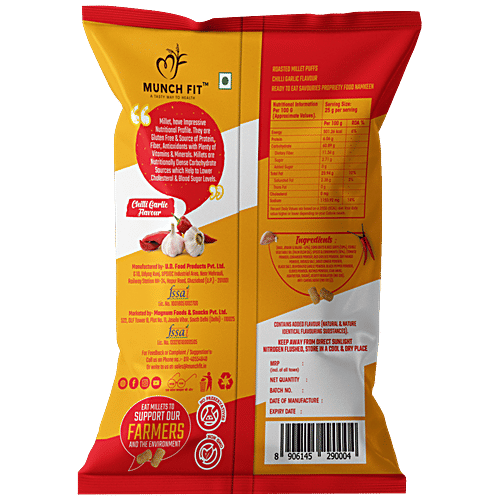 Buy Munch Fit Roasted Millet Puffs Chilli Garlic Flavour, Rich In