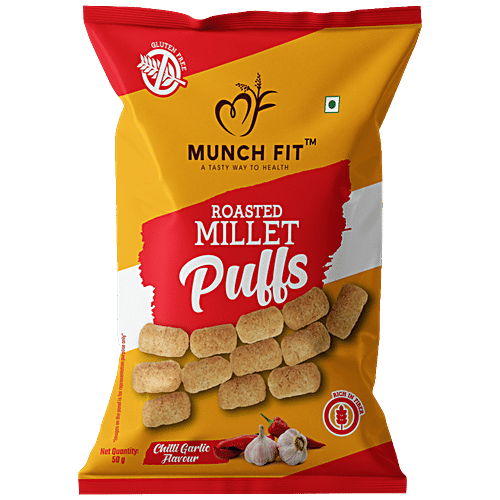 Buy Munch Fit Roasted Millet Puffs Chilli Garlic Flavour, Rich In