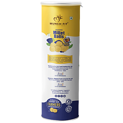 Munch Fit Roasted Millet Balls - Magic Masala Flavour, Rich In Protein, Healthy Snack, 65 g Canister 