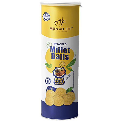Munch Fit Roasted Millet Balls - Magic Masala Flavour, Rich In Protein, Healthy Snack, 65 g Canister 
