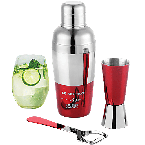 Buy Urban Chef Stainless Steel Bar Accessories Red, Opener, Cocktail Shaker, Jigger Online at