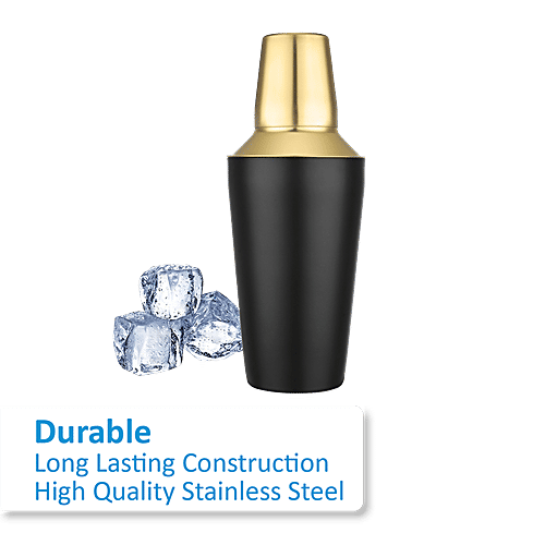 Urban Chef Cocktail Shaker - 100% Stainless Steel, Black Lacquered, Durable & Long Lasting, 500 ml  