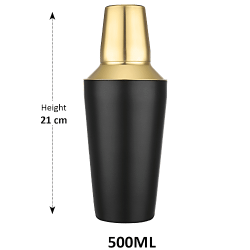 Urban Chef Cocktail Shaker - 100% Stainless Steel, Black Lacquered, Durable & Long Lasting, 500 ml  