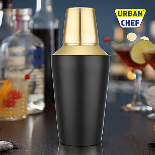Urban Chef Cocktail Shaker - 100% Stainless Steel, Black Lacquered, Durable & Long Lasting, 500 ml  