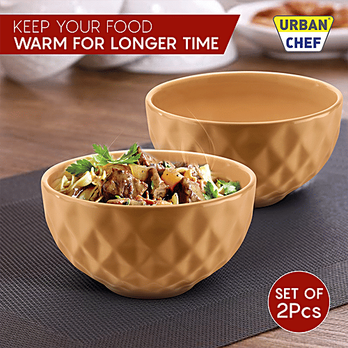 Urban Chef Ceramic Serving Bowl - For Popcorn, Snacks, Salads, Gravy & Noodles, Mustard, 2 pcs  