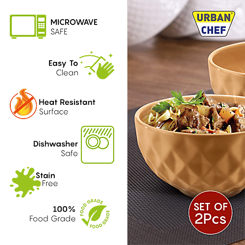 Urban Chef Ceramic Serving Bowl - For Popcorn, Snacks, Salads, Gravy & Noodles, Mustard, 2 pcs  