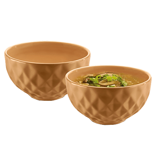 Urban Chef Ceramic Serving Bowl - For Popcorn, Snacks, Salads, Gravy & Noodles, Mustard, 2 pcs  