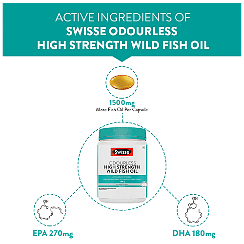 Swisse Ultiboost - Odourless High Strength Wild Fish Oil Capsules, 1500 Mg, Omega 3, 200 pcs  