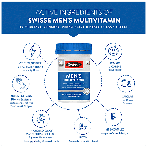 Swisse Ultivite - Men Multivitamin Tablets, For Relieving Fatigue & Tiredness, Energy, Stamina, 60 pcs  