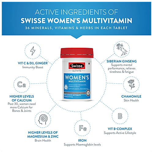 Swisse Ultivite - Women's Multivitamin Tablets, 36 Herbs, Vitamins & Minerals, For Energy, Stamina, Vitality, 60 pcs  