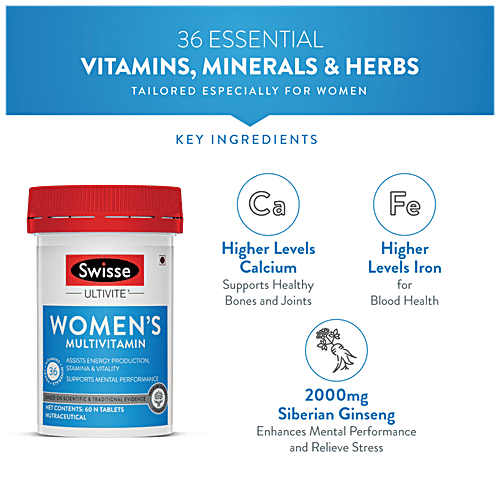 Swisse Ultivite - Women's Multivitamin Tablets, 36 Herbs, Vitamins & Minerals, For Energy, Stamina, Vitality, 60 pcs  