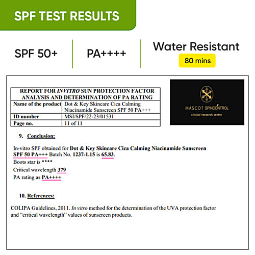 Dot & Key Cica Calming Niacinamide Sunscreen - SPF 50 PA+++, Broad Spectrum UVA/UVB Protection, 50 g  