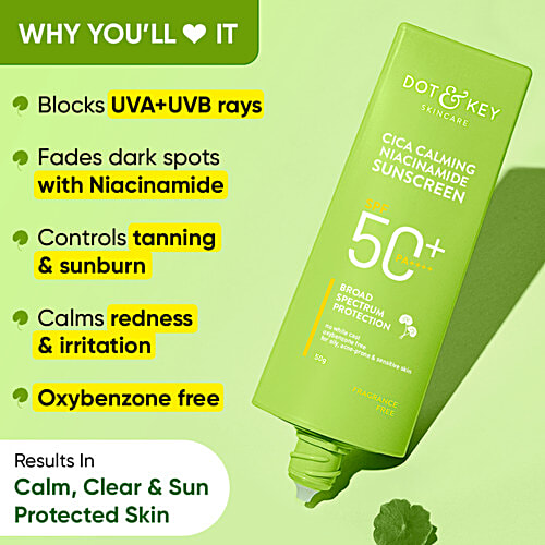 Dot & Key Cica Calming Niacinamide Sunscreen - SPF 50 PA+++, Broad Spectrum UVA/UVB Protection, 50 g  