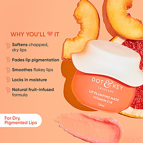 Dot & Key Lip Plumping Sleeping Mask - Vitamin C, For Soft, Plump & Pink Lips, Cruelty-Free, 15 ml