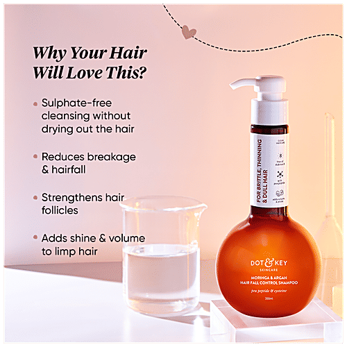 Dot & Key Moringa & Argan Hair Fall Control Shampoo - For Brittle, Thinning, Dull Hair, 350 ml