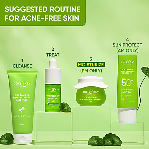 Dot & Key Cica Calming Skin Renewing Night Gel - With Niacinamide, Renews Skin, Treats Dead Skin Cells, 60 ml  