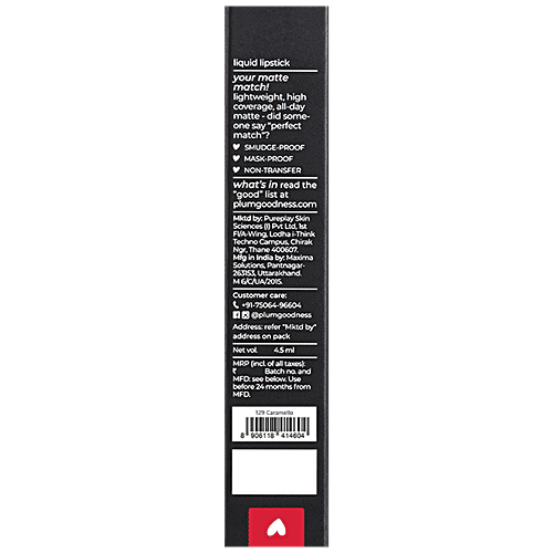 Plum Matte In Heaven Liquid Lipstick - Non-Drying, Smudge-Proof, 100% Vegan & Cruelty-Free, 4.5 ml Caramello-129 