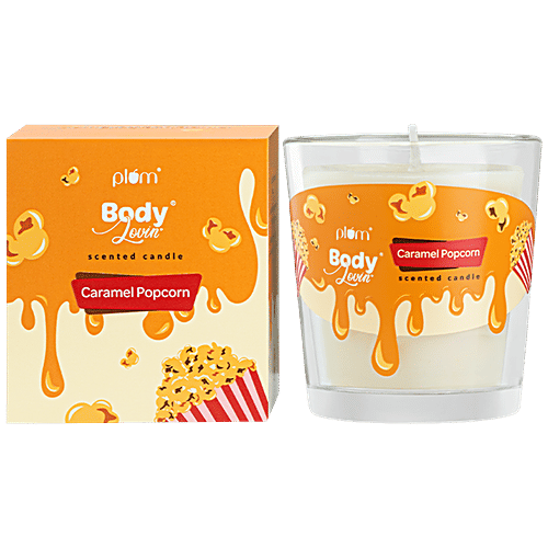 Plum Body Lovin' Caramel Popcorn Scented Candle - Long-Lasting Fragrance, Evenly Melting Wax, 65 g  