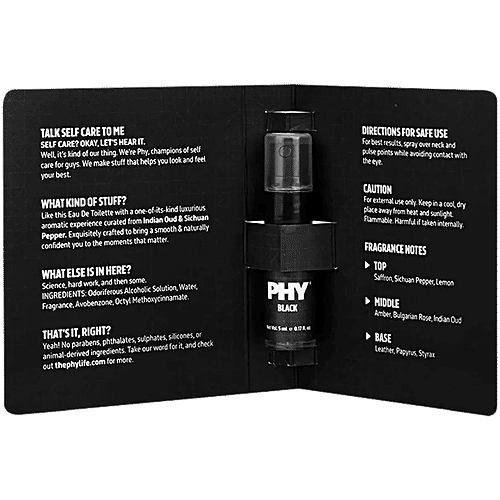 Phy Black Eau De Toilette - Long-Lasting Fragrance, Paraben-Free, 5 ml  