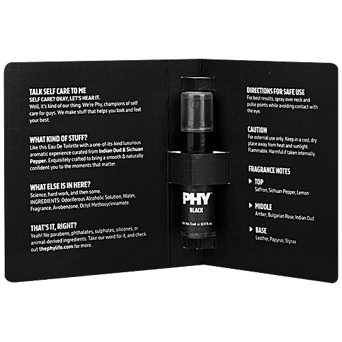 Phy Black Eau De Toilette - Long-Lasting Fragrance, Paraben-Free, 5 ml  