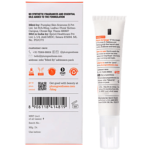 Plum 3% Vitamin C, Peptide & Caffeine Eye Cream With Mandarin - Reduces Dark Circles, 15 ml  