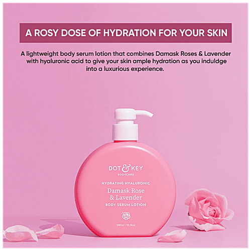 Dot & Key Hydrating Hyaluronic Damask Rose & Lavender Body Serum Lotion - Non-greasy Moisturized Freshness, 300 ml  