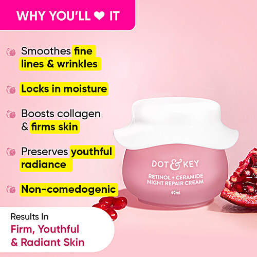 Dot & Key Night Reset Retinol + Ceramide Sleep Treatment Cream - For Firmer & Youthful Skin, 60 ml  
